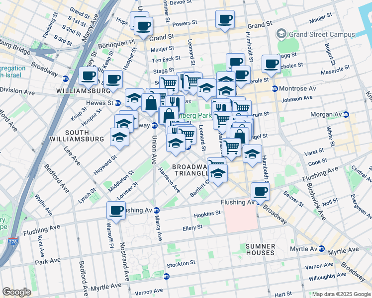 map of restaurants, bars, coffee shops, grocery stores, and more near in Brooklyn