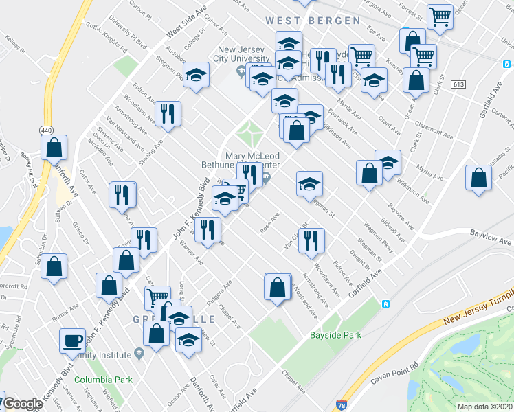 map of restaurants, bars, coffee shops, grocery stores, and more near 181 Fulton Avenue in Jersey City