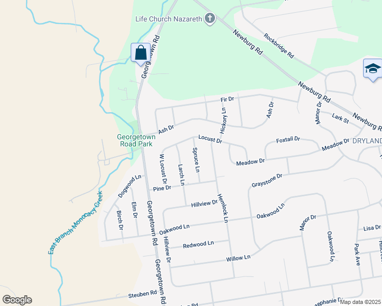 map of restaurants, bars, coffee shops, grocery stores, and more near 465 Spruce Lane in Nazareth