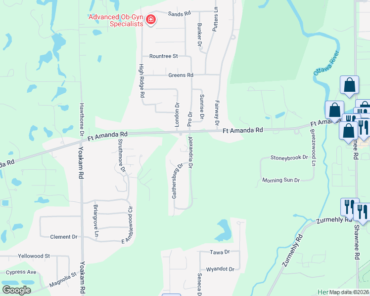 map of restaurants, bars, coffee shops, grocery stores, and more near 2472 Alexandria Drive in Lima