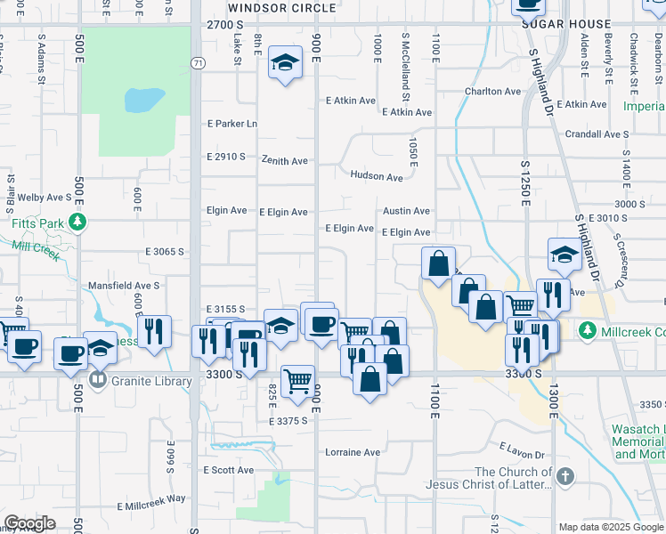 map of restaurants, bars, coffee shops, grocery stores, and more near 920 Queensmill Lane in Salt Lake City