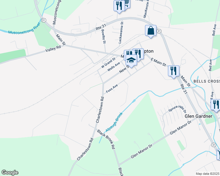 map of restaurants, bars, coffee shops, grocery stores, and more near 66 Foss Avenue in Hampton
