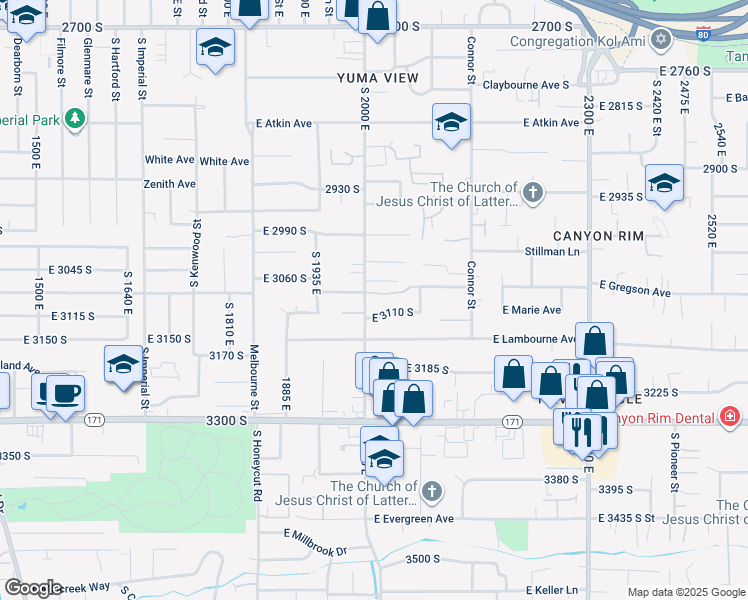map of restaurants, bars, coffee shops, grocery stores, and more near 2012 Bell Tower Lane South in Salt Lake City