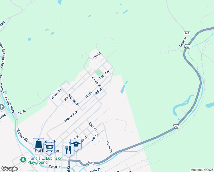 map of restaurants, bars, coffee shops, grocery stores, and more near 714 3rd Street in Port Carbon