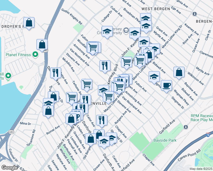 map of restaurants, bars, coffee shops, grocery stores, and more near 262 Fowler Avenue in Jersey City