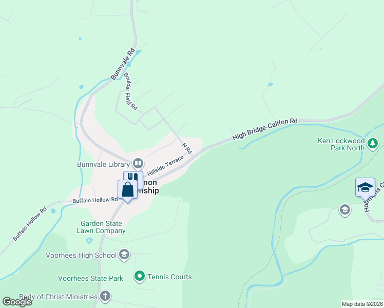 map of restaurants, bars, coffee shops, grocery stores, and more near 400 North Road in Califon