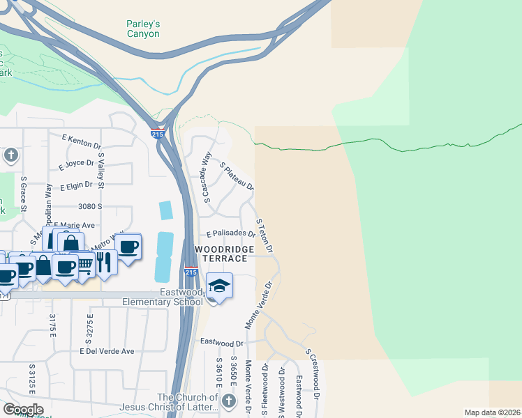 map of restaurants, bars, coffee shops, grocery stores, and more near 3081 South Teton Drive in Salt Lake City