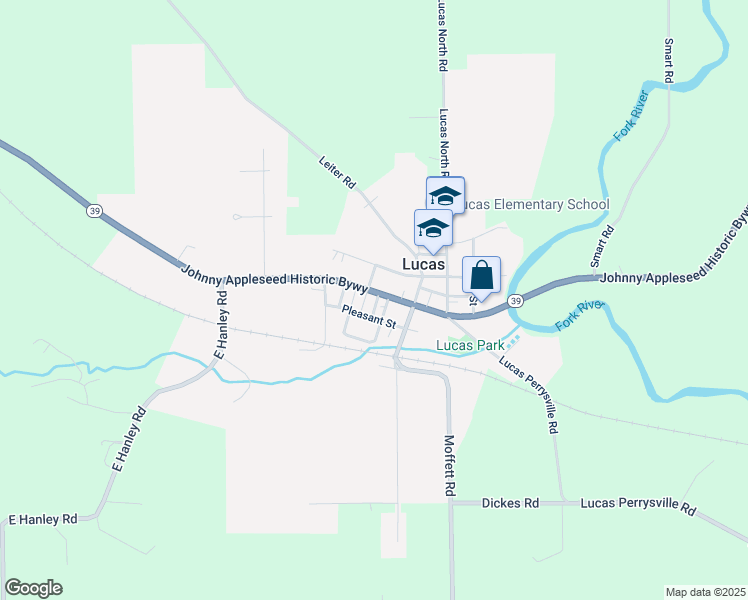 map of restaurants, bars, coffee shops, grocery stores, and more near 48 West Main Street in Lucas