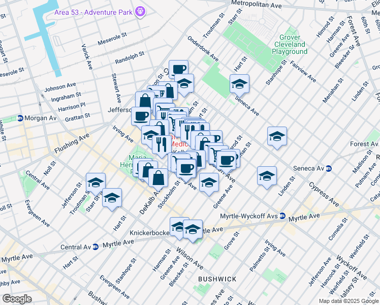 map of restaurants, bars, coffee shops, grocery stores, and more near in Brooklyn