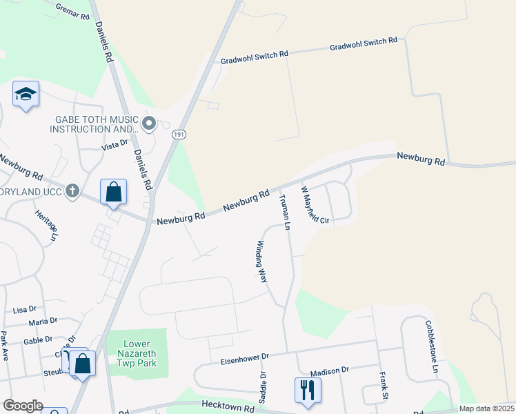 map of restaurants, bars, coffee shops, grocery stores, and more near 4259 Newburg Road in Bethlehem
