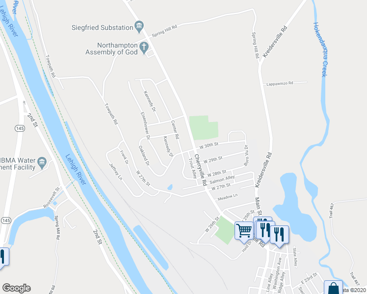 map of restaurants, bars, coffee shops, grocery stores, and more near 3025 Center Road in Northampton