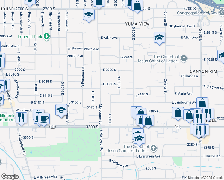 map of restaurants, bars, coffee shops, grocery stores, and more near 3094 South Cherise Circle in Salt Lake City