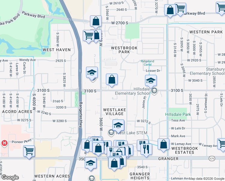 map of restaurants, bars, coffee shops, grocery stores, and more near 3506 West 3100 South in West Valley City