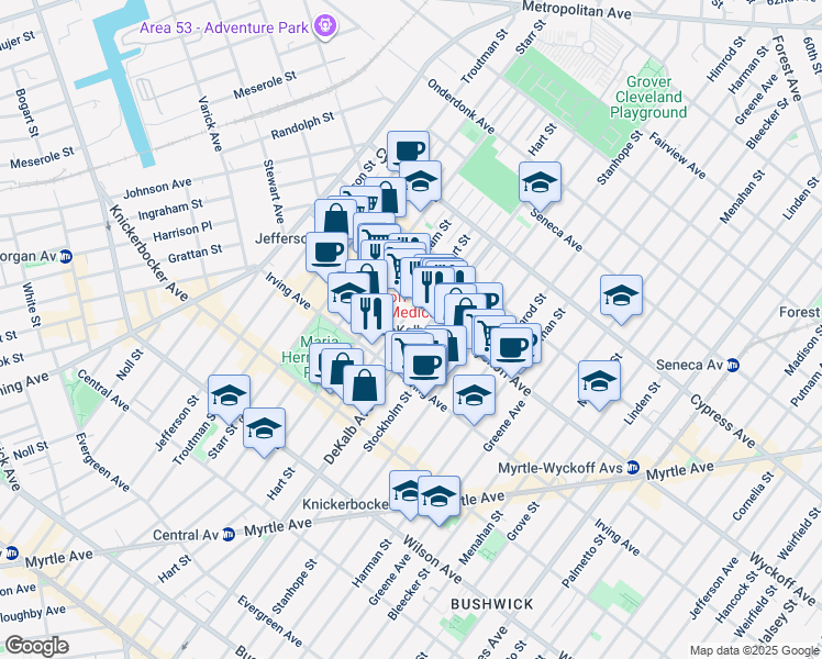 map of restaurants, bars, coffee shops, grocery stores, and more near in Brooklyn