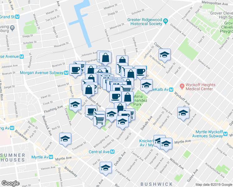 map of restaurants, bars, coffee shops, grocery stores, and more near in Brooklyn
