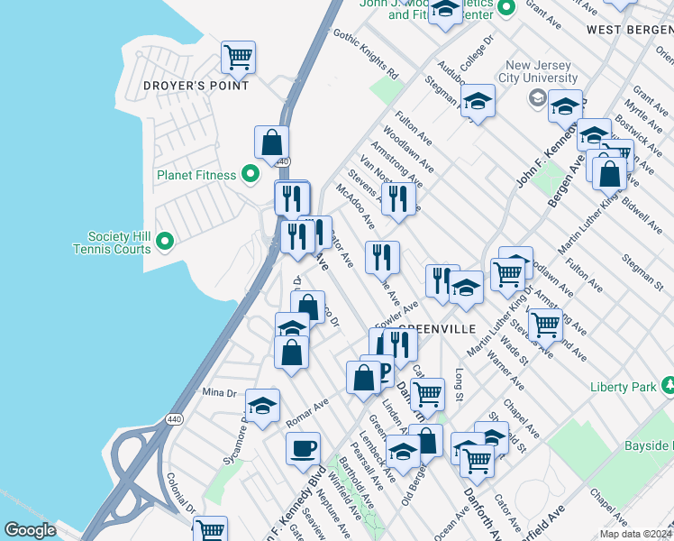 map of restaurants, bars, coffee shops, grocery stores, and more near 371 Cator Avenue in Jersey City