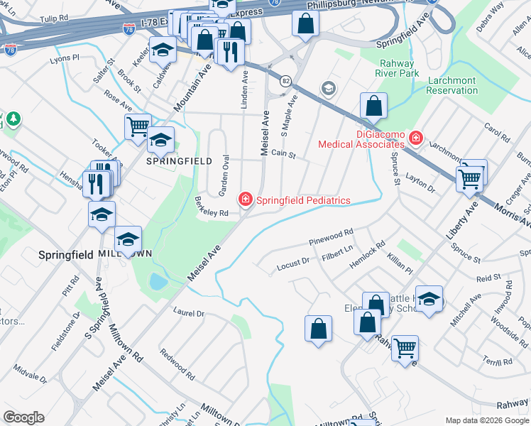 map of restaurants, bars, coffee shops, grocery stores, and more near 185 Meisel Avenue in Springfield