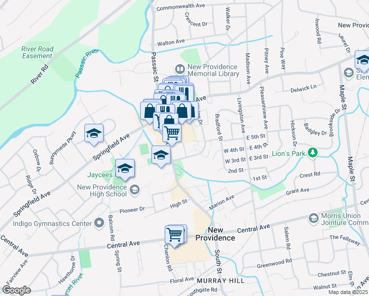 map of restaurants, bars, coffee shops, grocery stores, and more near 127 Gales Drive in New Providence