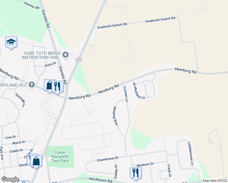map of restaurants, bars, coffee shops, grocery stores, and more near 4259 Newburg Road in Bethlehem