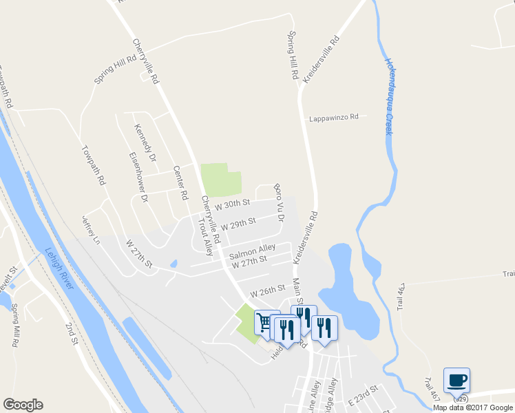 map of restaurants, bars, coffee shops, grocery stores, and more near 170 West 30th Street in Northampton