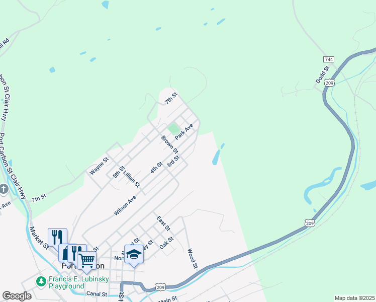 map of restaurants, bars, coffee shops, grocery stores, and more near 714 3rd Street in Port Carbon