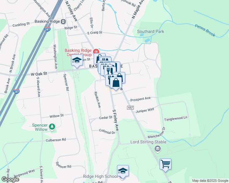map of restaurants, bars, coffee shops, grocery stores, and more near 274 North Maple Avenue in Bernards