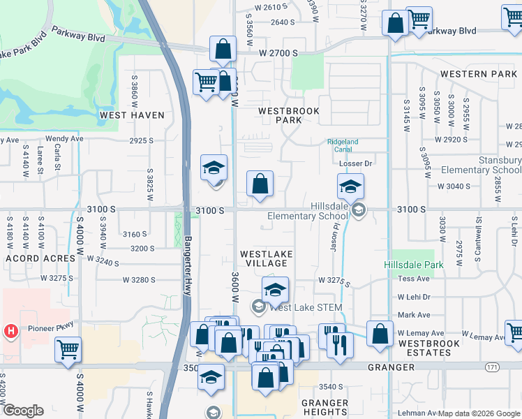 map of restaurants, bars, coffee shops, grocery stores, and more near 3506 West 3100 South in West Valley City
