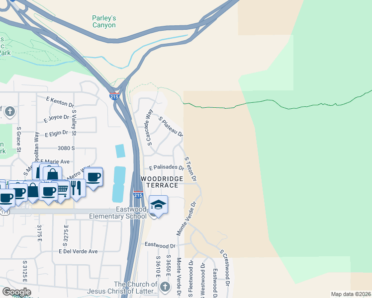 map of restaurants, bars, coffee shops, grocery stores, and more near 3081 South Teton Drive in Salt Lake City