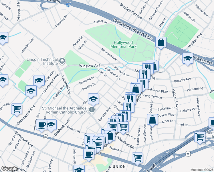 map of restaurants, bars, coffee shops, grocery stores, and more near 2144 Kay Avenue in Union