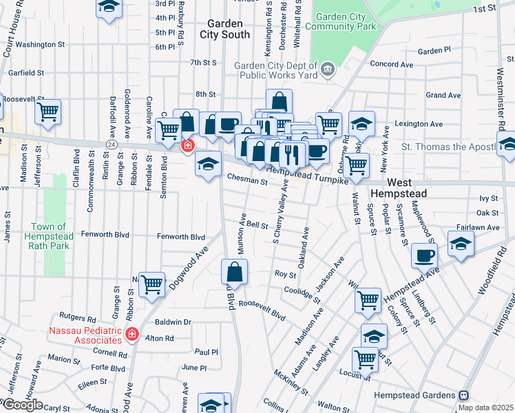 map of restaurants, bars, coffee shops, grocery stores, and more near 514 Maxwell St in West Hempstead