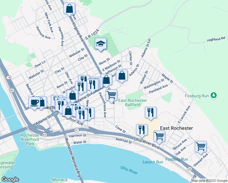 map of restaurants, bars, coffee shops, grocery stores, and more near 507 Jackson Street in Rochester