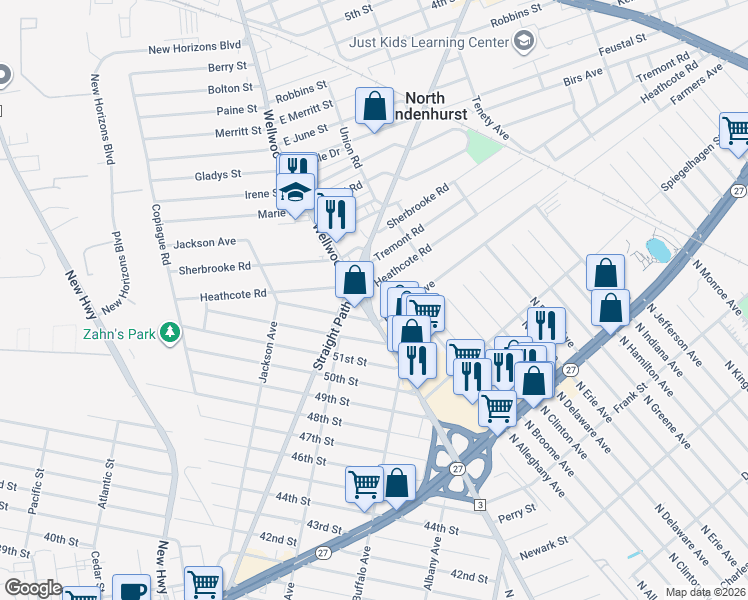 map of restaurants, bars, coffee shops, grocery stores, and more near 690 Wellwood Avenue in Lindenhurst
