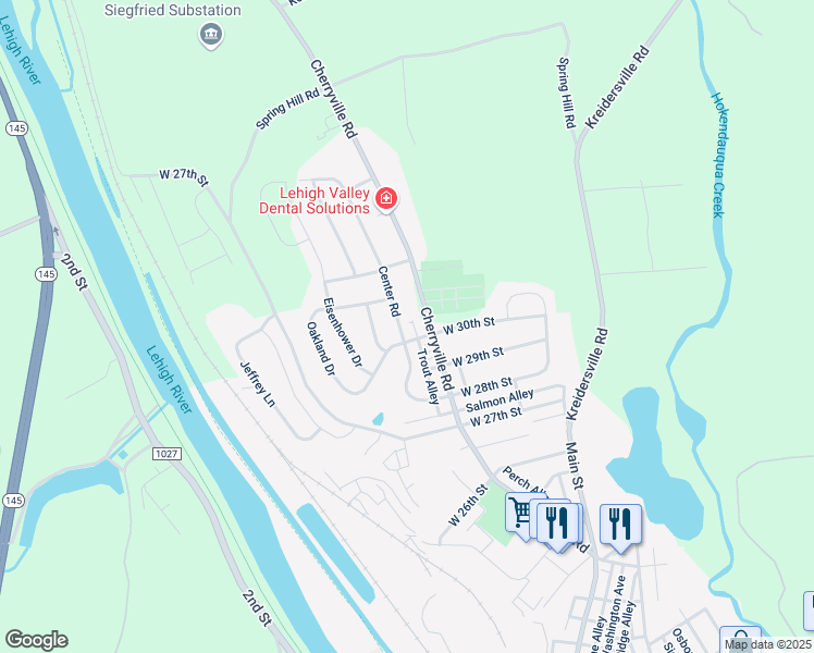 map of restaurants, bars, coffee shops, grocery stores, and more near 3035 Center Road in Northampton
