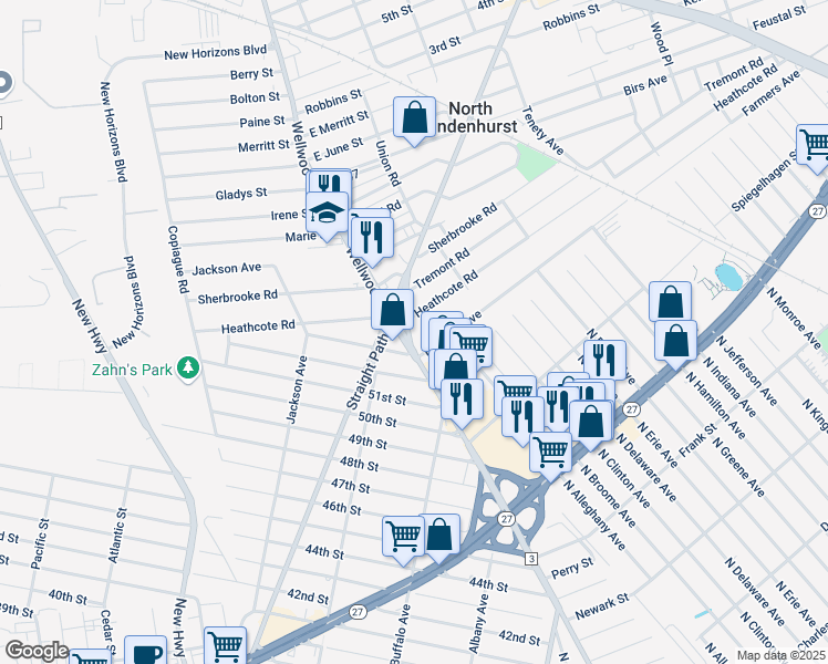 map of restaurants, bars, coffee shops, grocery stores, and more near 690 Wellwood Avenue in Lindenhurst