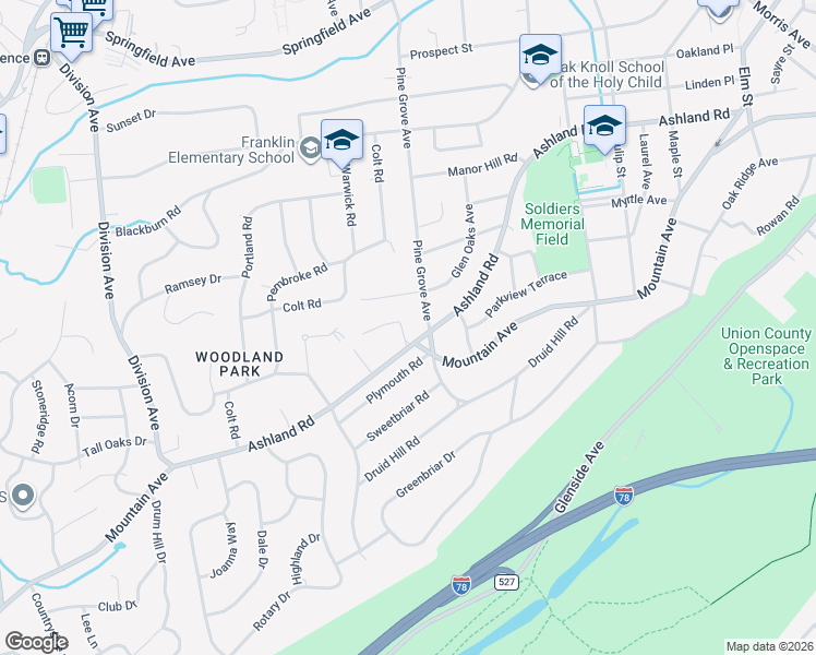 map of restaurants, bars, coffee shops, grocery stores, and more near 139 Pine Grove Avenue in Summit