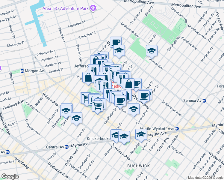 map of restaurants, bars, coffee shops, grocery stores, and more near in Brooklyn