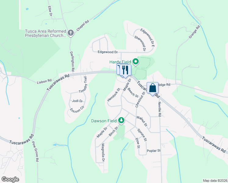 map of restaurants, bars, coffee shops, grocery stores, and more near 14 Hemlock Drive in Beaver