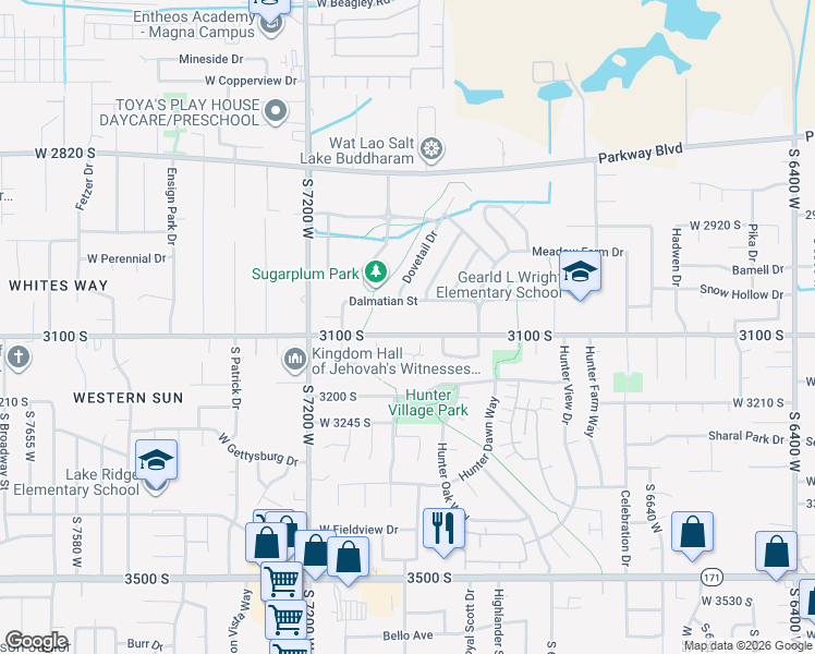 map of restaurants, bars, coffee shops, grocery stores, and more near 7038 West 3100 South in West Valley City
