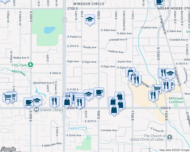 map of restaurants, bars, coffee shops, grocery stores, and more near 874 East Gregson Avenue in Millcreek