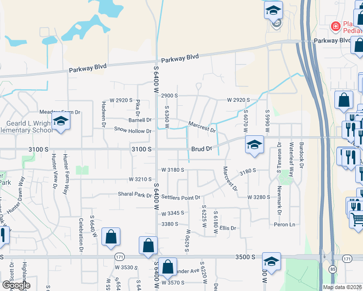 map of restaurants, bars, coffee shops, grocery stores, and more near 6302 West 3100 South in West Valley City