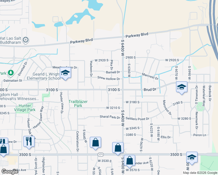 map of restaurants, bars, coffee shops, grocery stores, and more near 3083 South 6500 West in West Valley City