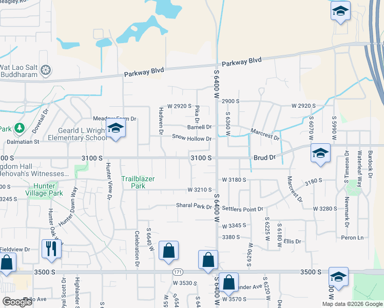 map of restaurants, bars, coffee shops, grocery stores, and more near 3083 South 6500 West in West Valley City
