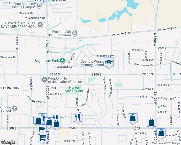 map of restaurants, bars, coffee shops, grocery stores, and more near 6906 West 3100 South in West Valley City