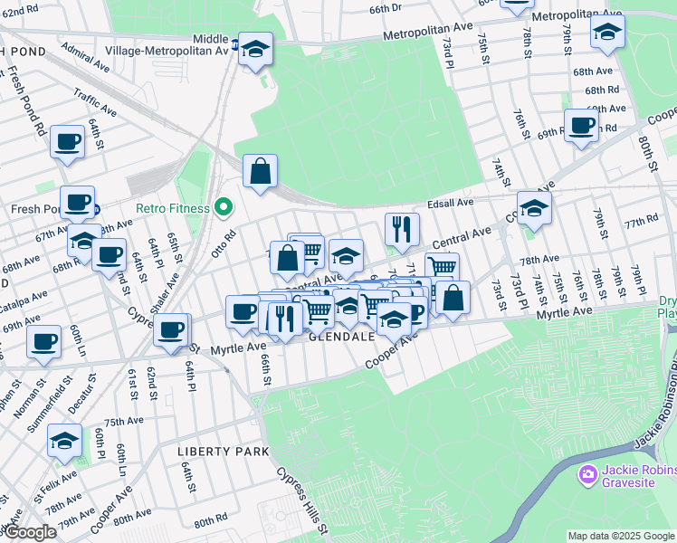 map of restaurants, bars, coffee shops, grocery stores, and more near in New York