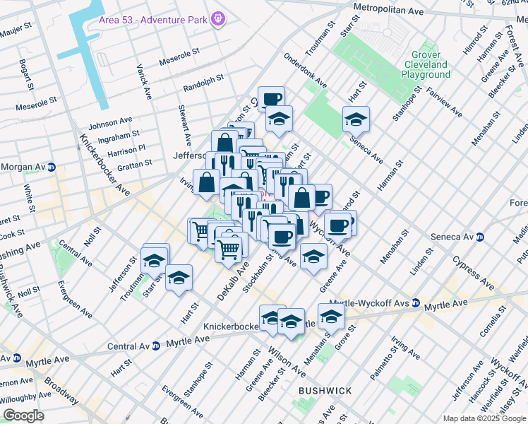 map of restaurants, bars, coffee shops, grocery stores, and more near in Brooklyn