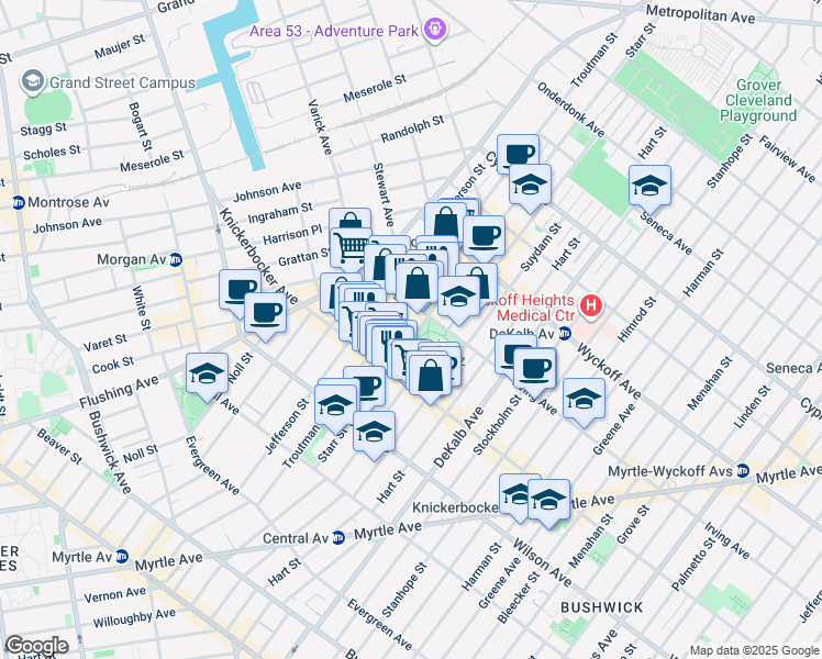 map of restaurants, bars, coffee shops, grocery stores, and more near in Brooklyn
