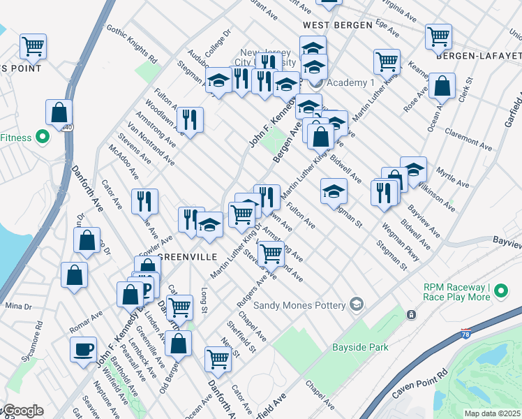 map of restaurants, bars, coffee shops, grocery stores, and more near 189 Woodlawn Avenue in Jersey City