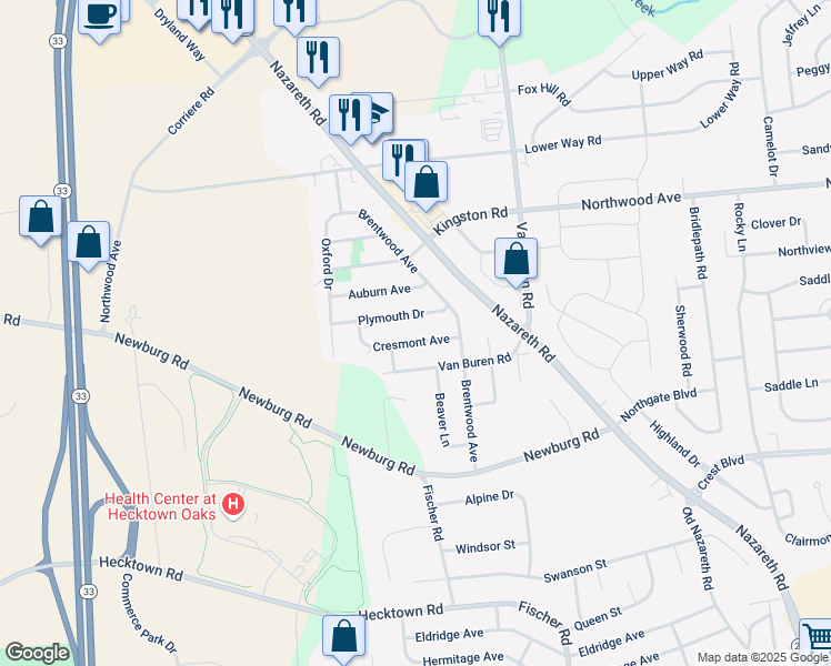 map of restaurants, bars, coffee shops, grocery stores, and more near 2705 Cresmont Avenue in Easton