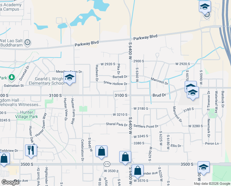 map of restaurants, bars, coffee shops, grocery stores, and more near 3083 South 6500 West in West Valley City