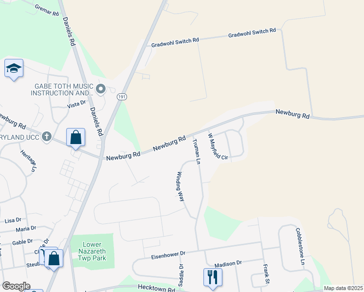 map of restaurants, bars, coffee shops, grocery stores, and more near 4259 Newburg Rd in Bethlehem